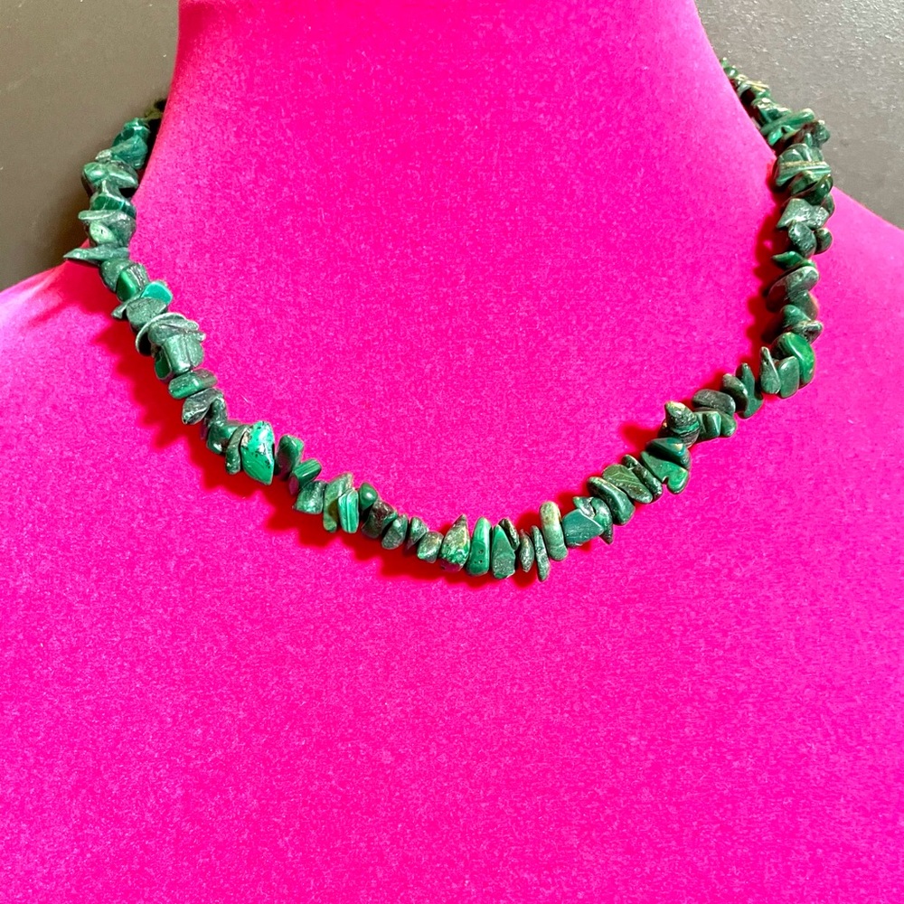 Malachite Nugget Necklace 16.5”